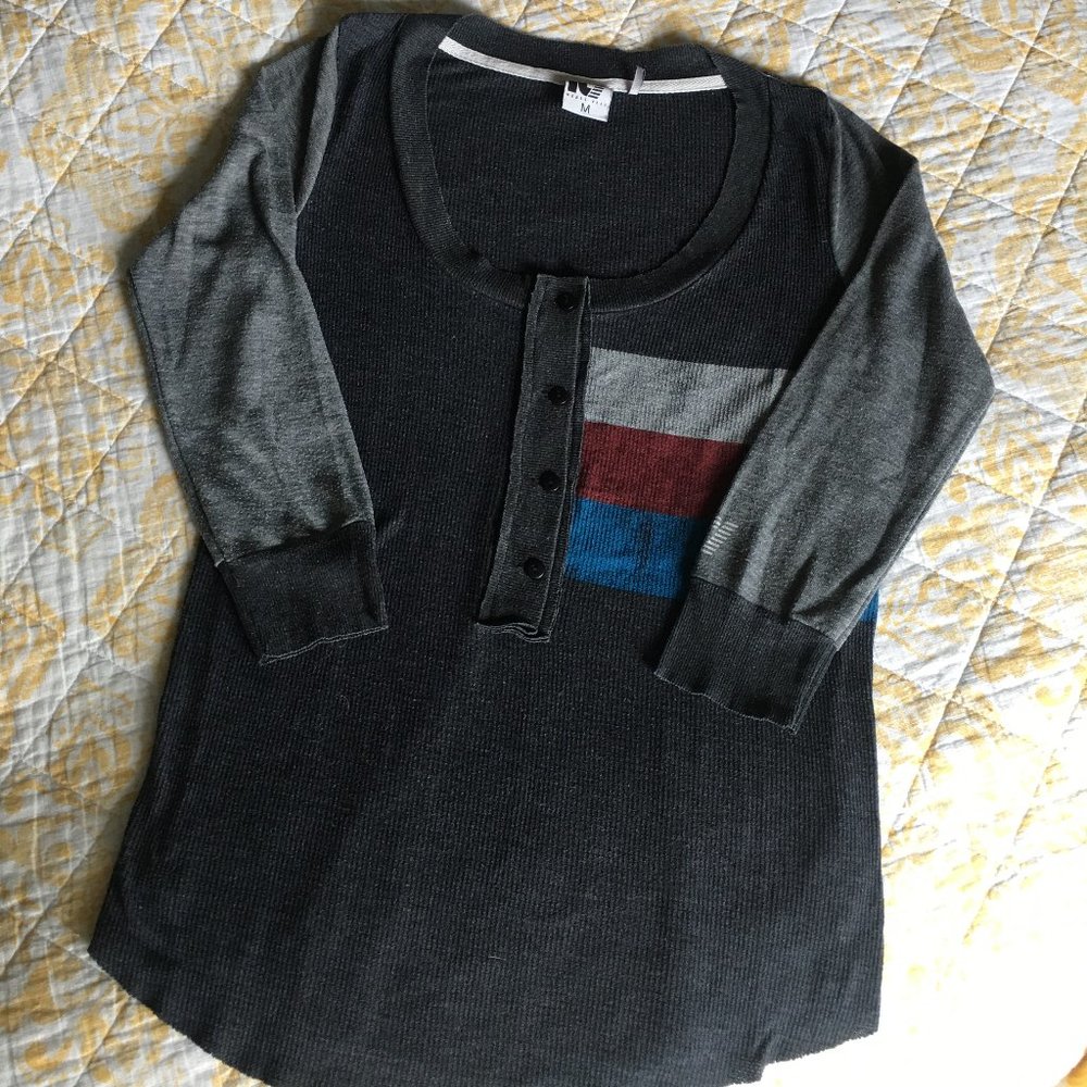 Rebel Yell Red White Blue Accent Thermal Deep Neckline 3/4 Sleeve T Shirt M
